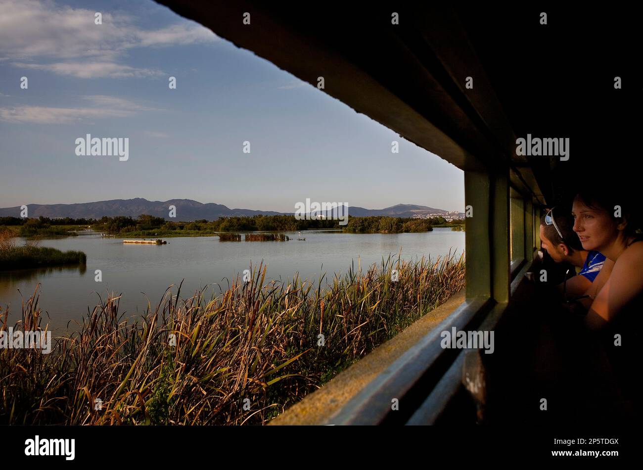 Riserva naturale di Aiguamolls de l'Empordà. Lago di Cortalet. Stand per osservare birds.Costa Brava. Provincia di Girona. Catalogna. Spagna Foto Stock