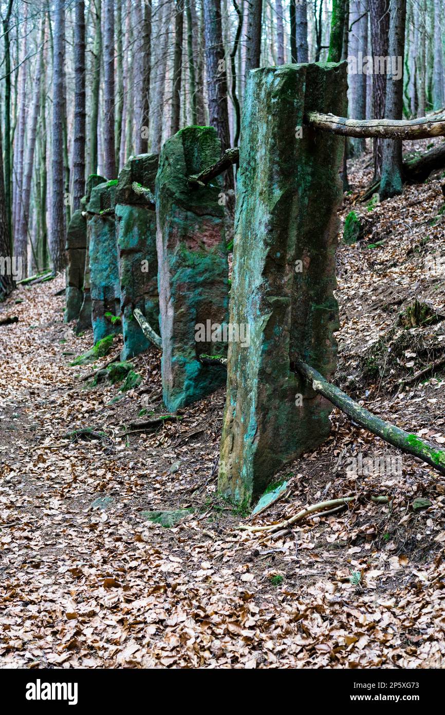 La recinzione ricostruita di cavalli del Castello di Spangenberg (Renania-Palatinato) Foto Stock
