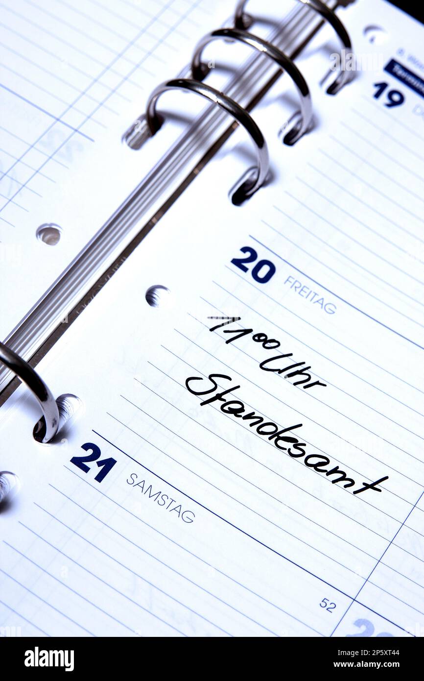 Voce nel calendario Standesamt, dentista Foto Stock