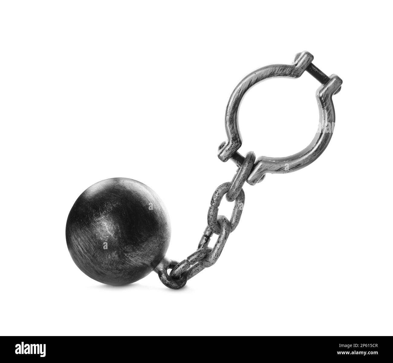 Palla prigioniera con catena su sfondo bianco Foto Stock