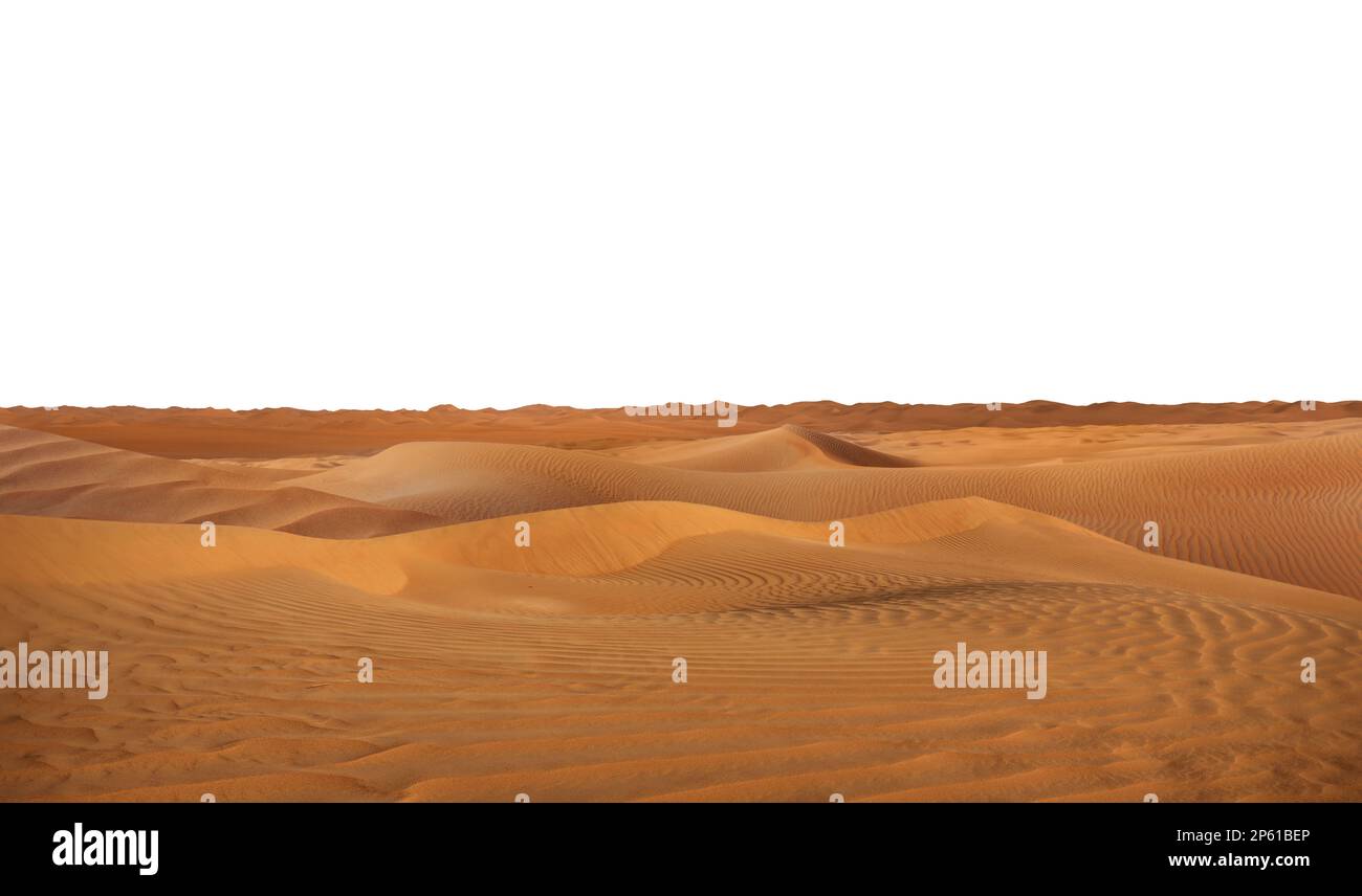 Dune di sabbia su sfondo bianco. Deserto selvaggio Foto Stock