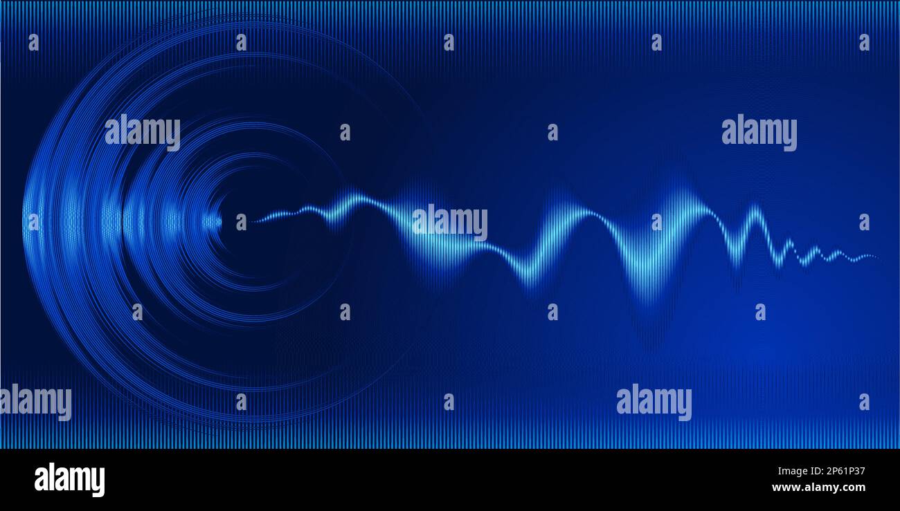 Onda sonora astratta minimalista su sfondo blu scuro illustrazione vettoriale per uno studio musicale, invito concerto, o letteratura, Vector illustra Illustrazione Vettoriale
