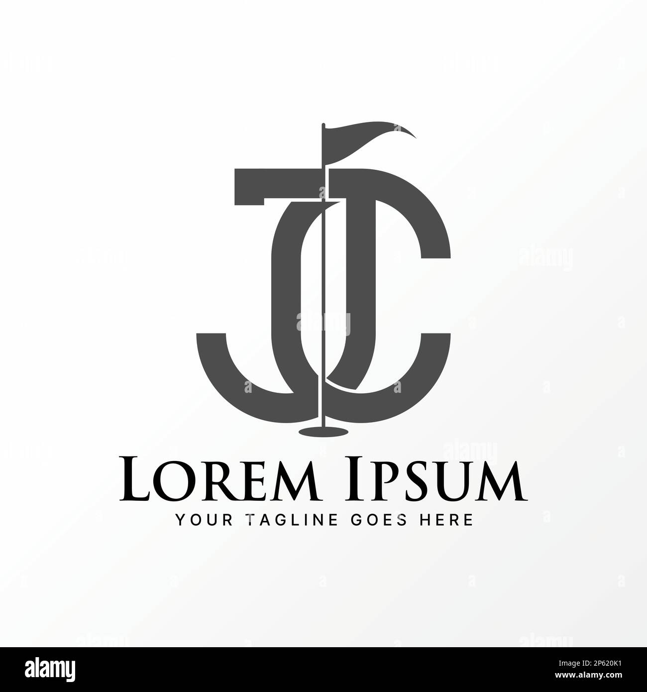 Logo design grafico concetto creativo astratto premium libero vettore stock lettera CJ, JC o JJ sans font con bandiera golf. Relativo al club sportivo o iniziale Illustrazione Vettoriale
