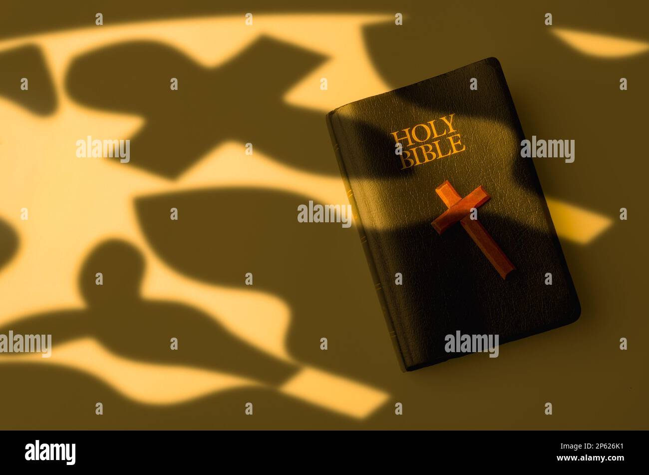 La Sacra Bibbia in una calda luce e ombra Foto Stock
