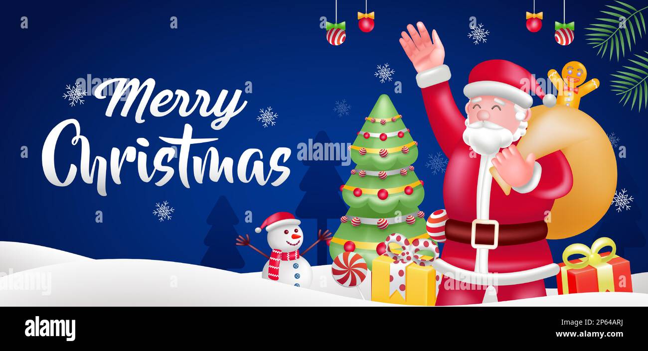 Buon Natale, 3D illustrazione di Babbo Natale portare i regali Illustrazione Vettoriale