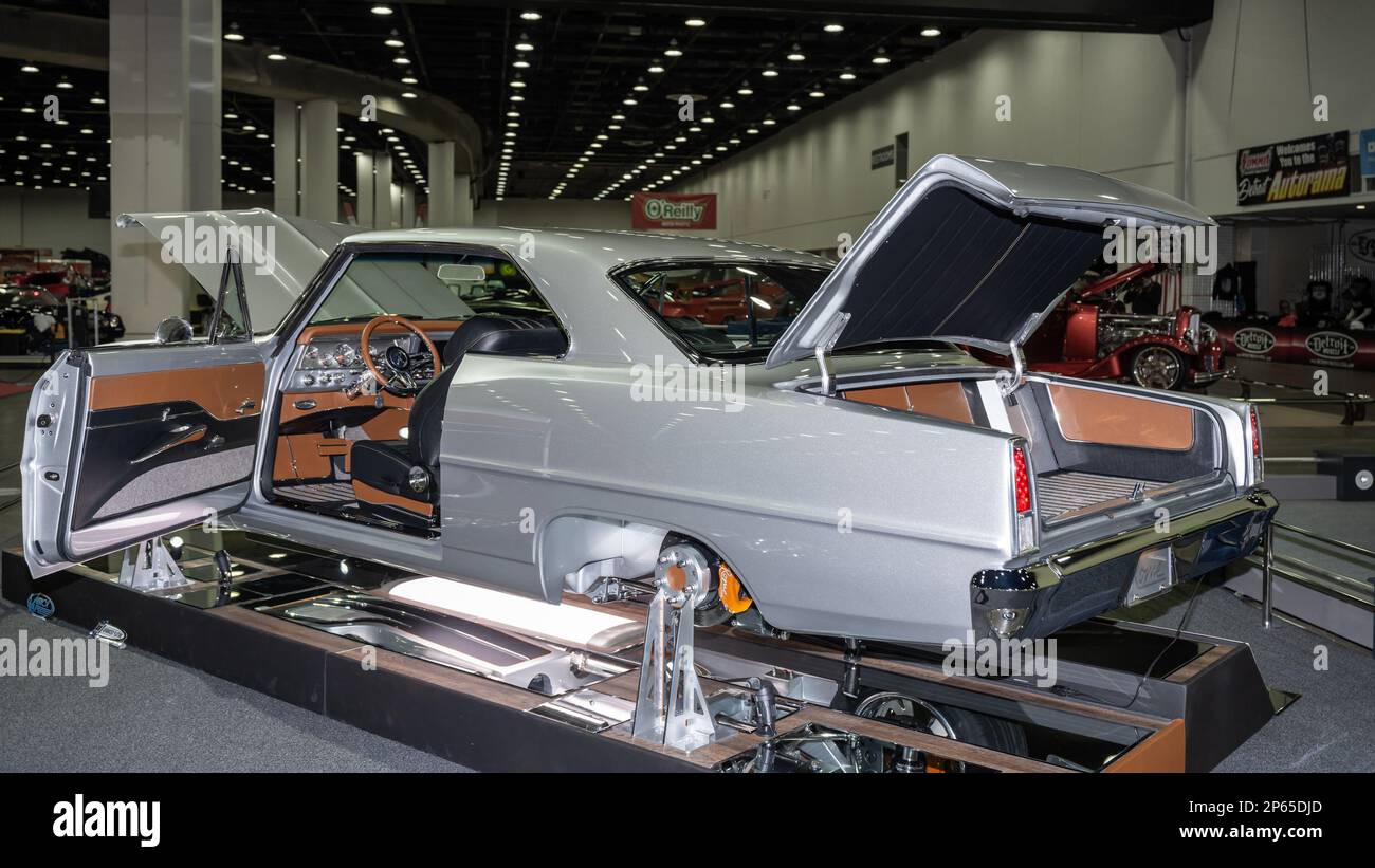 DETROIT, MI/USA - 24 febbraio 2023: Una Chevrolet Nova interpretation 1967, finalista 'Great 8' e vincitore del trofeo Ridler, a Detroit AutoRama. Foto Stock
