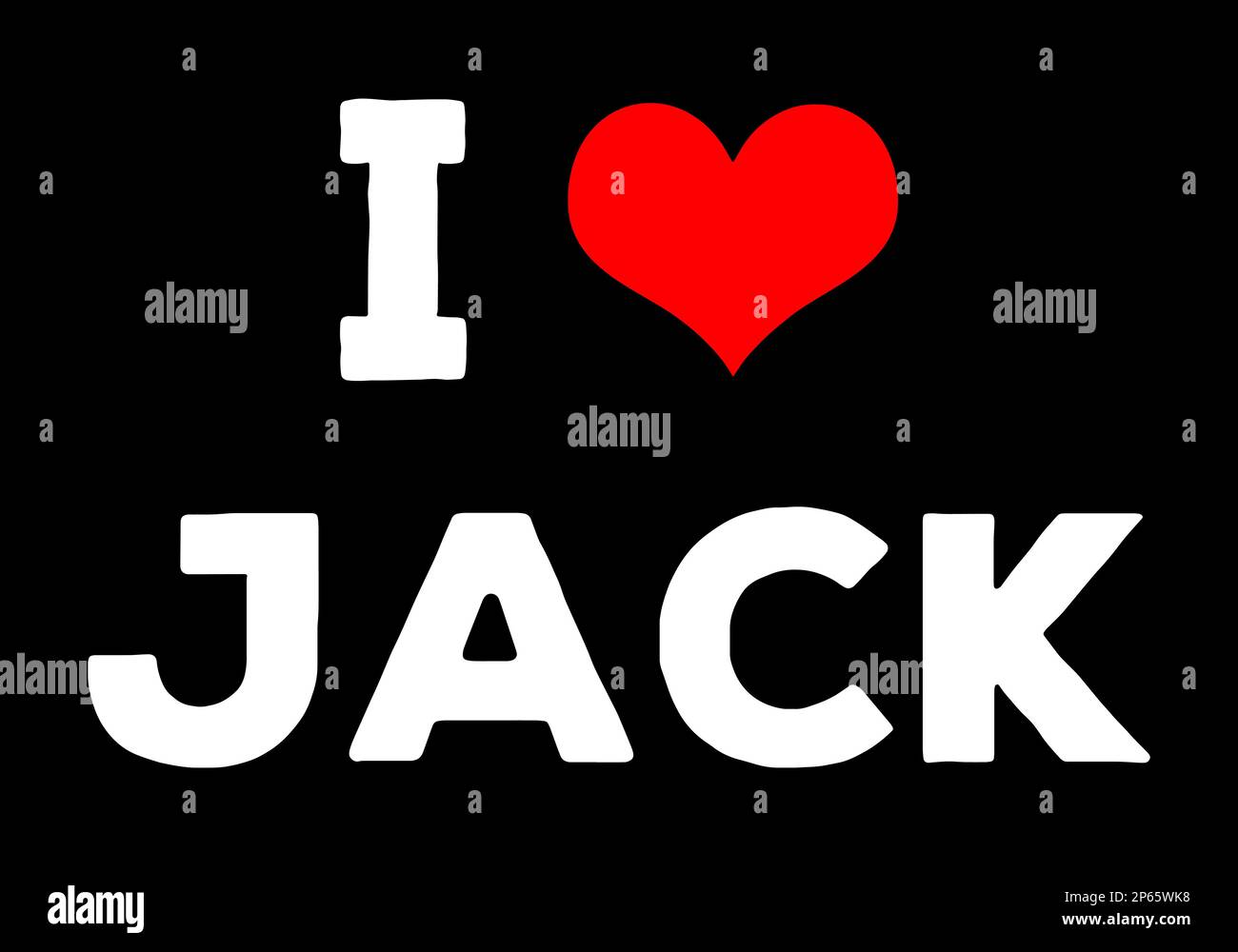 Mi piace Jack. Jack nome parola di testo con cuore d'amore. Illustrazione Vettoriale