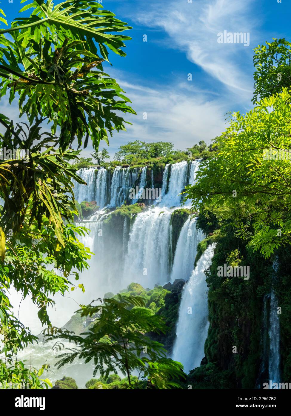 Una vista dal circuito inferiore alle Cascate di Iguazu, Sito Patrimonio Mondiale dell'UNESCO, Provincia di Misiones, Argentina, Sud America Foto Stock