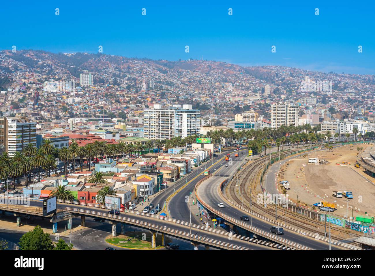Valparaiso città vista da Mirador Baron, Valparaiso, Cile, Sud America Foto Stock