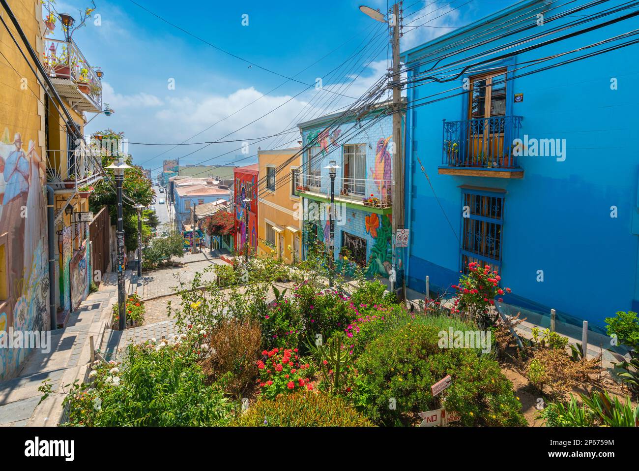 Case colorate di Templeman Staircase, patrimonio dell'umanità dell'UNESCO, Cerro Alegre, Valparaiso, Cile, Sud America Foto Stock