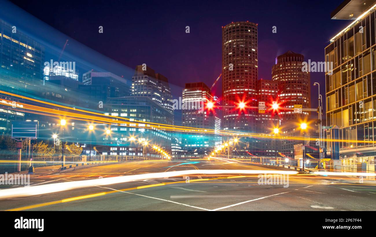 Traffico mattutino al porto di Boston, Boston, Massachusetts, New England, Stati Uniti d'America, Nord America Foto Stock