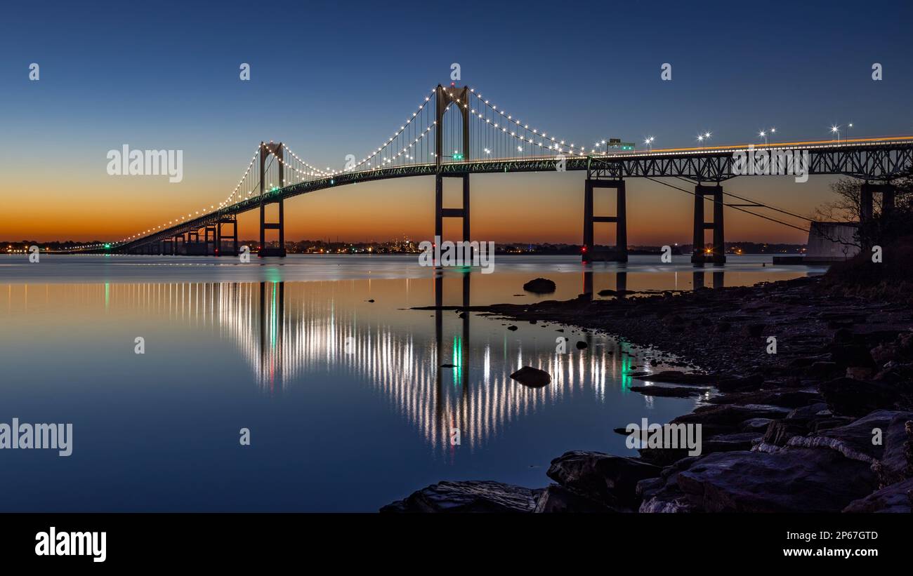 Newport Pell Bridge, Jamestown, Rhode Island, New England, Stati Uniti d'America, Nord America Foto Stock