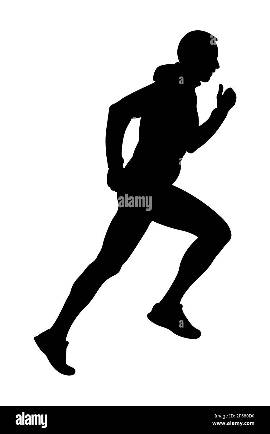 Nero maschio silhouette runner acceso in salita in giacca con cappuccio Foto Stock
