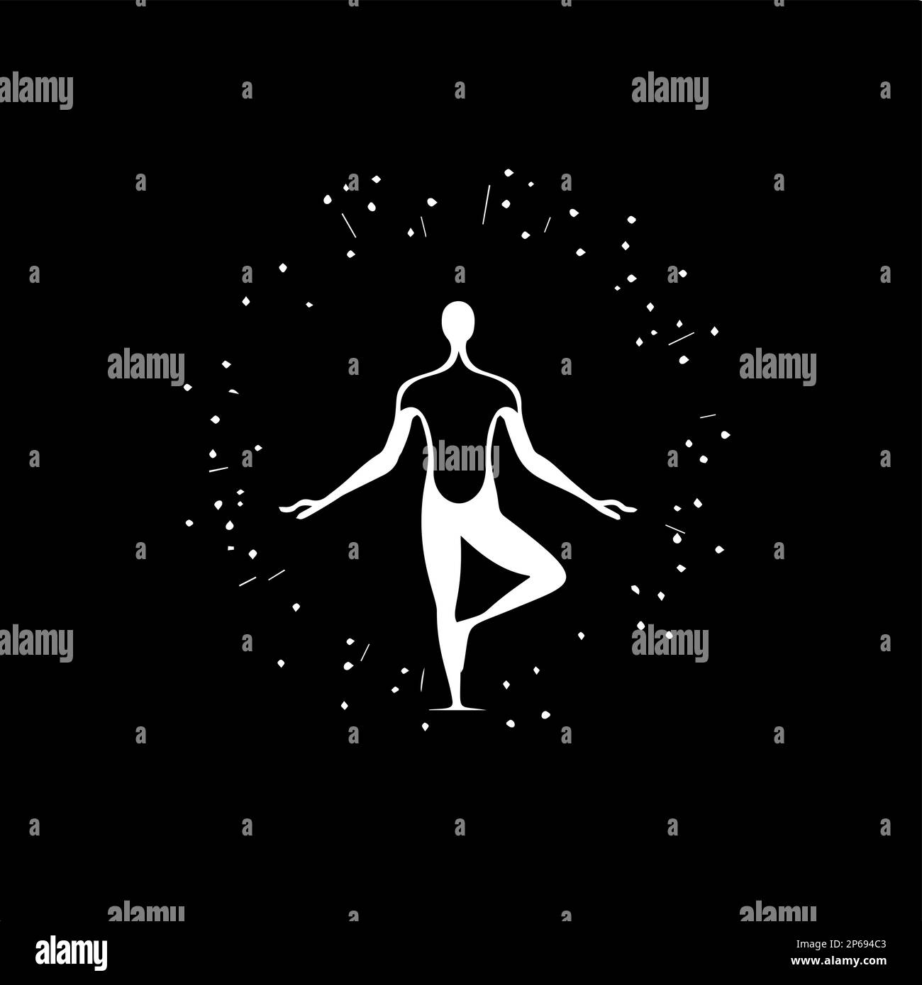 Modello minimalistico con logo, icona bianca con silhouette in uragano su sfondo nero, moderno logo concept per l'identità aziendale, stampa t-shirt Illustrazione Vettoriale