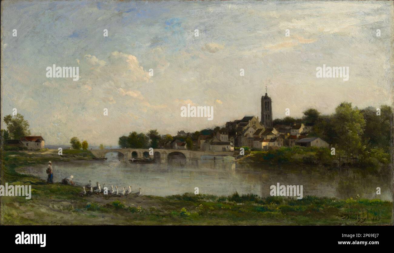 Charles-Franois Daubigny, il ponte tra Persan e Beaumont-sur-Oise, 1867, olio su pannello. Foto Stock