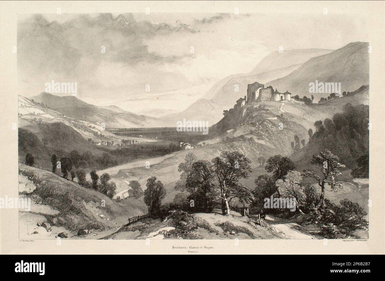 James Duffield Harding, Pontcharra, Château de Bayard, 1808–1863, litografia su carta. Foto Stock