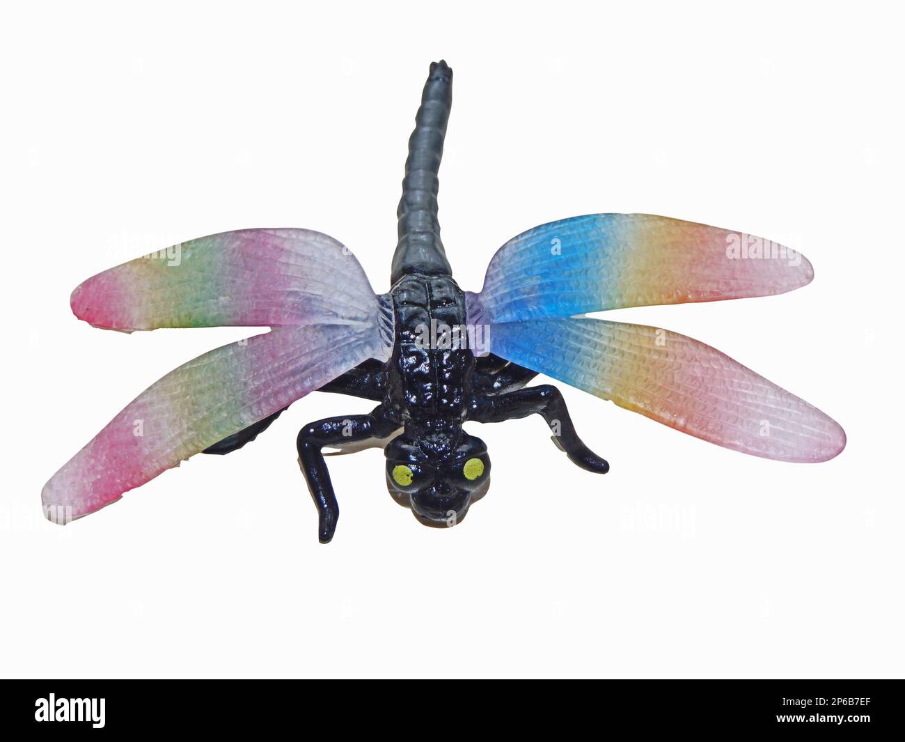 libellula giocattolo isolata su bianco Foto Stock