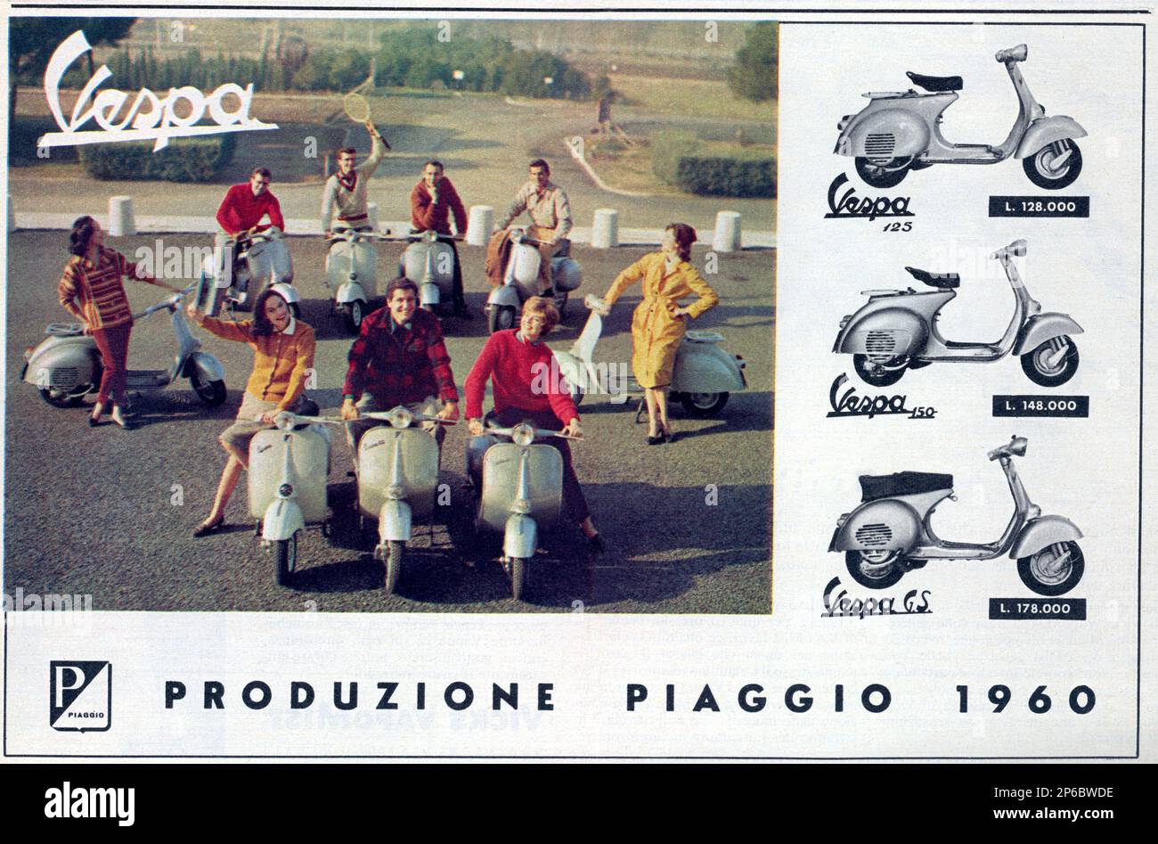 1960 , ITALIA : lo scooter italiano VESPA by PIAGGIO - MOTOCICLISMO - MOTOCICLISTI - bike - bikers - MOTO - motocicletta - motorino - scooter - ANNI SESSANTA - anni '60 - Pubblicità - advertising - motoscooters --- Archivio GBB Foto Stock