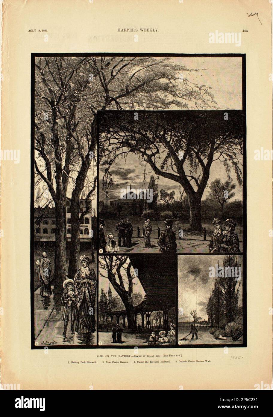 Julian Walbridge Rix, Elms on the Battery, 1885, incisione in legno su carta. Foto Stock