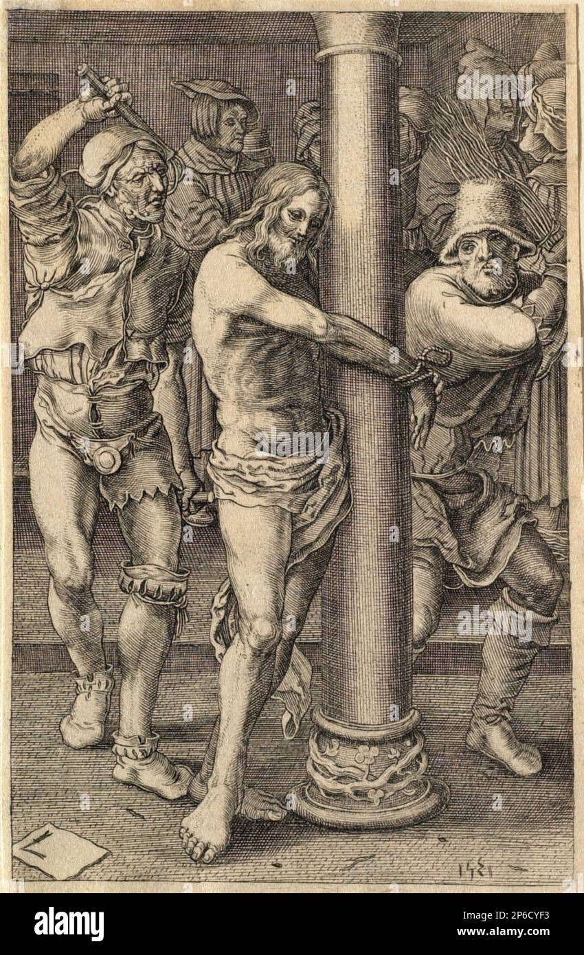 Dopo Lucas van Leyden, Flagellation, incisione. Foto Stock