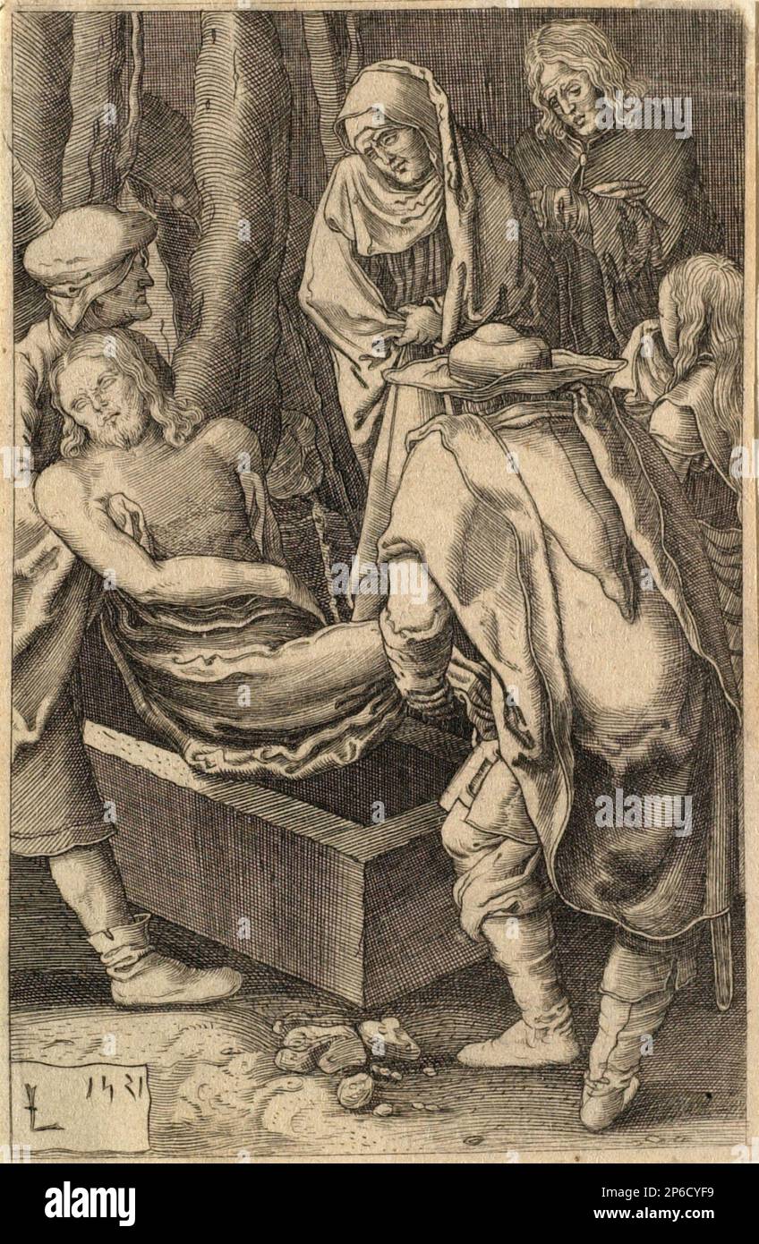 Dopo Lucas van Leyden, Entombment, incisione. Foto Stock