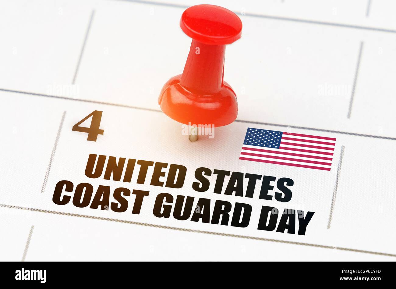 Festività nazionali. Sulla griglia del calendario, la data e il nome della vacanza - United States Coast Guard Day Foto Stock