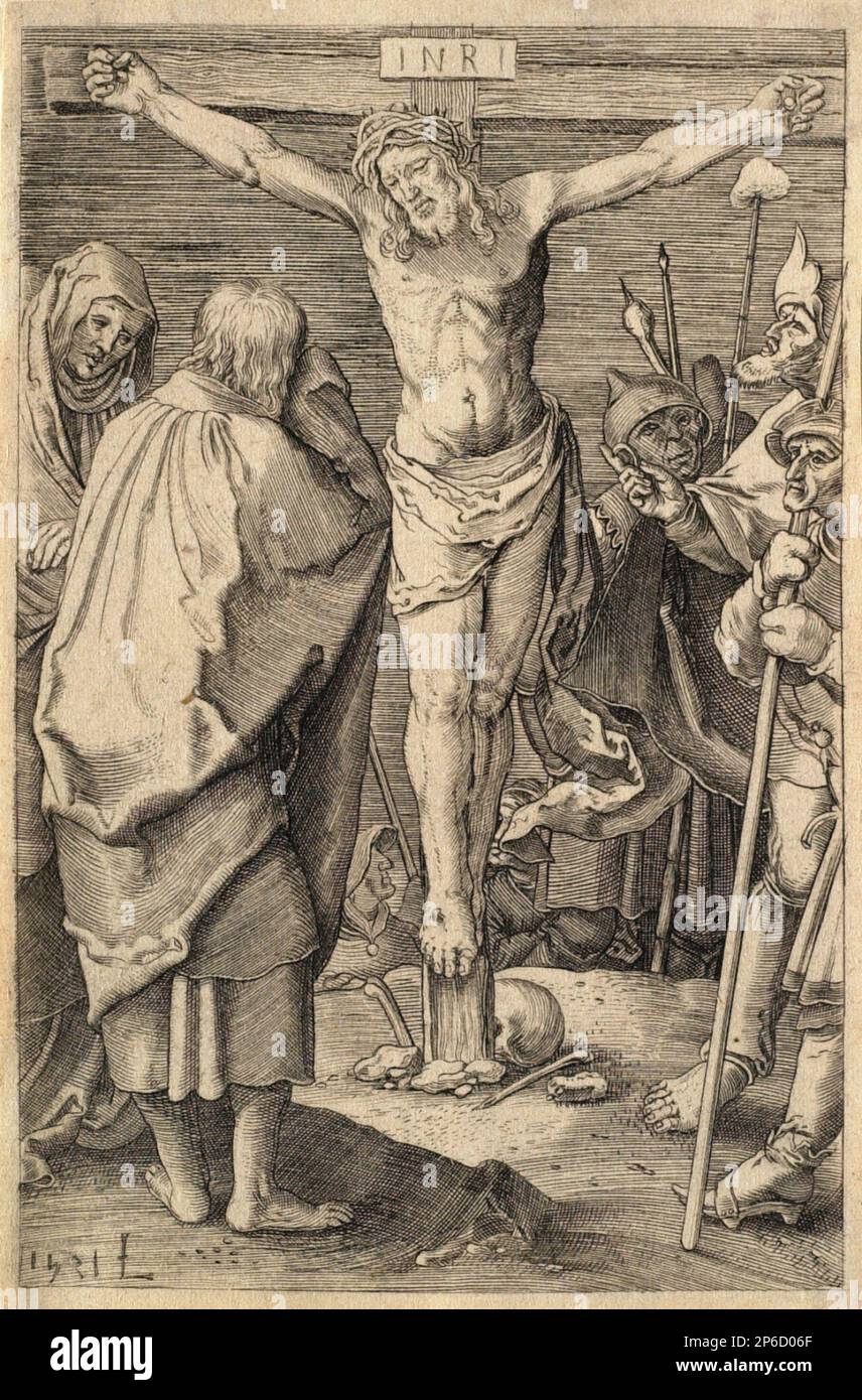 Dopo Lucas van Leyden, Crocifissione, incisione. Foto Stock