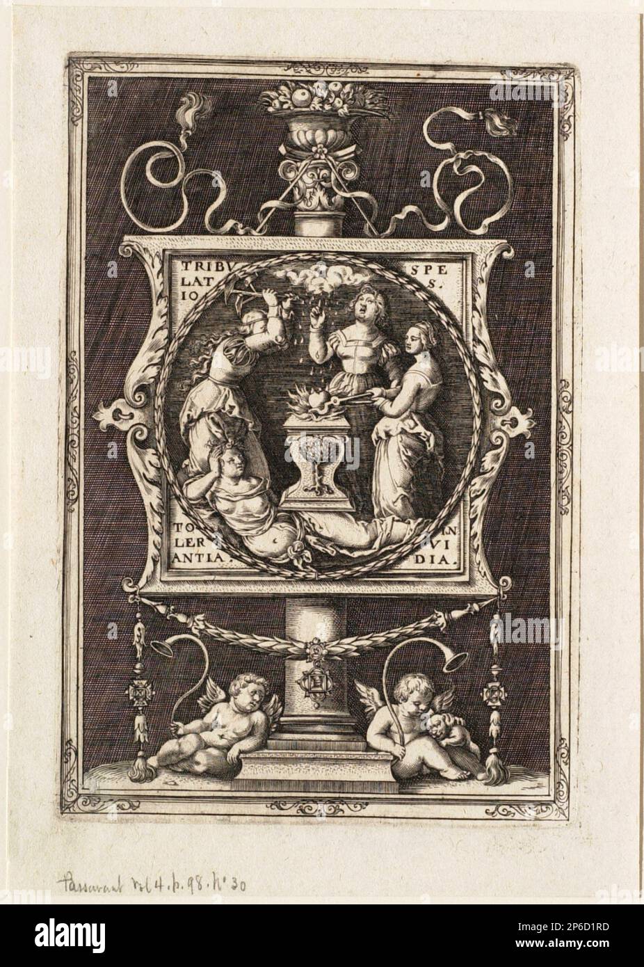 Master I. B., Les Tribulations du Coeur, Allegory, 16th ° secolo, incisione su carta deposta. Foto Stock