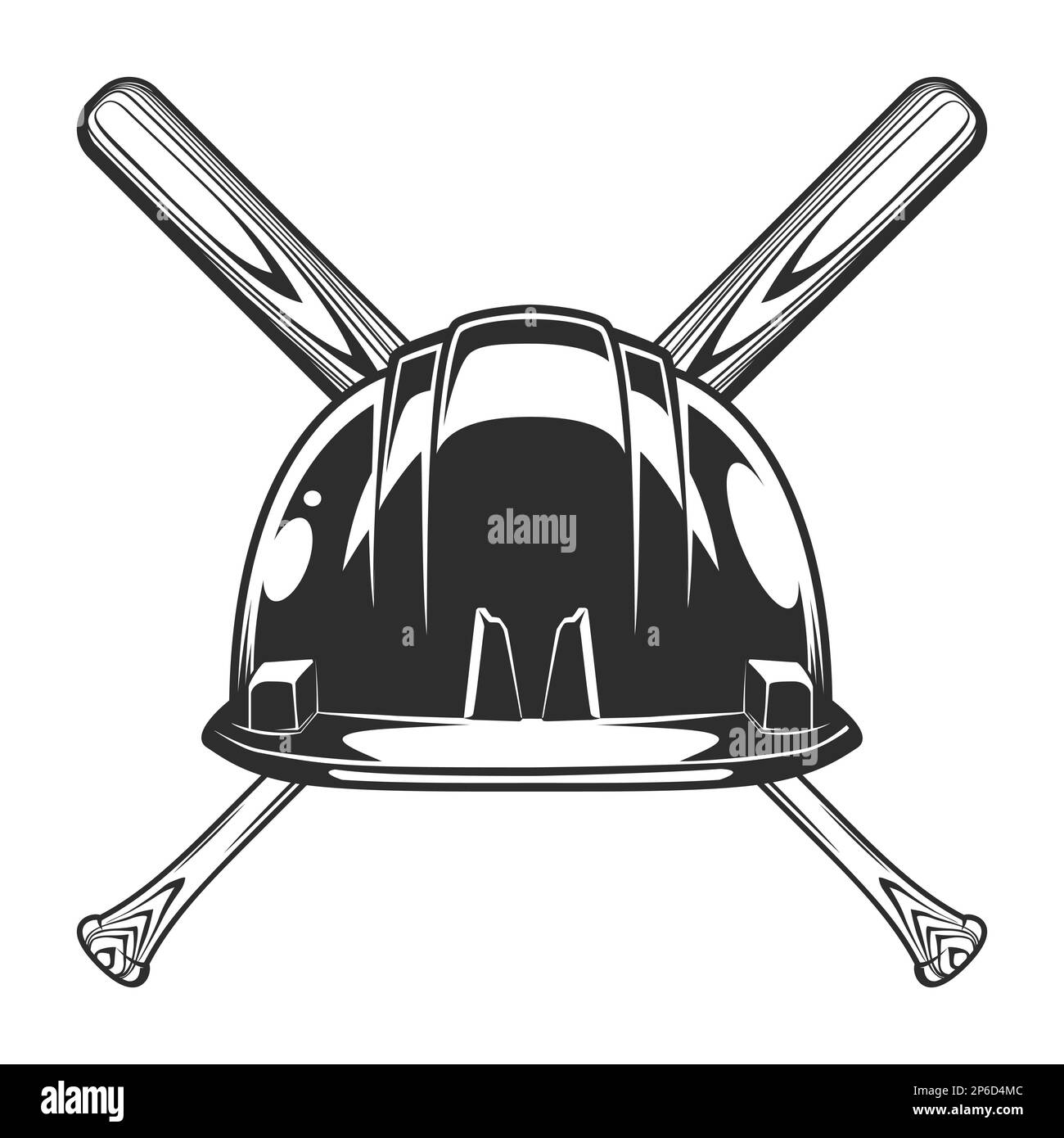 Elmetto da costruzione per elmetto con emblema da baseball mazza elementi di design in stile monocromatico vintage isolato vettore illustrazione Foto Stock Elmetto da costruzione per elmetto con emblema da baseball mazza elementi di design in stile monocromatico vintage isolato vettore illustrazione Foto Stock