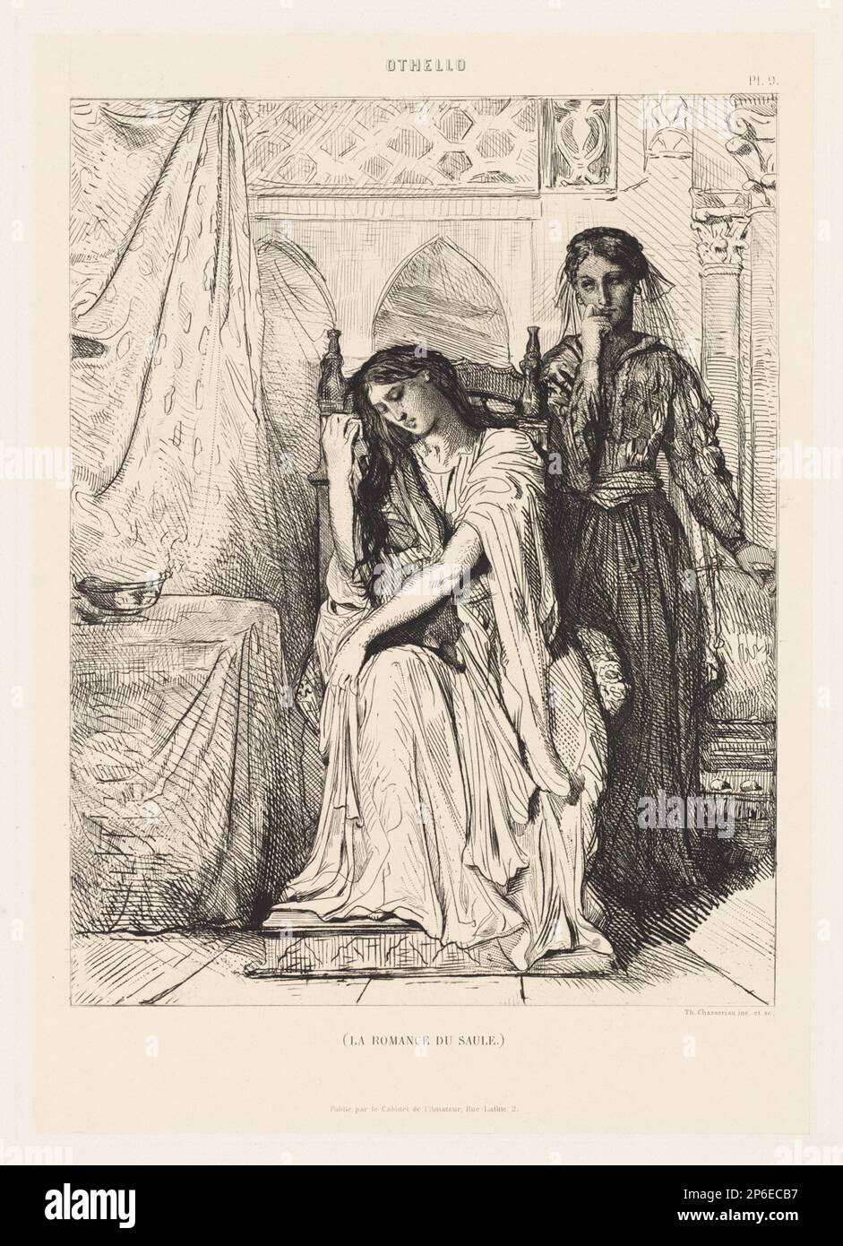 Théodore Chassériau, Othello Suite, n° 9 (atto 4, scena 3), 1900, incisione su un collé di chine. Foto Stock