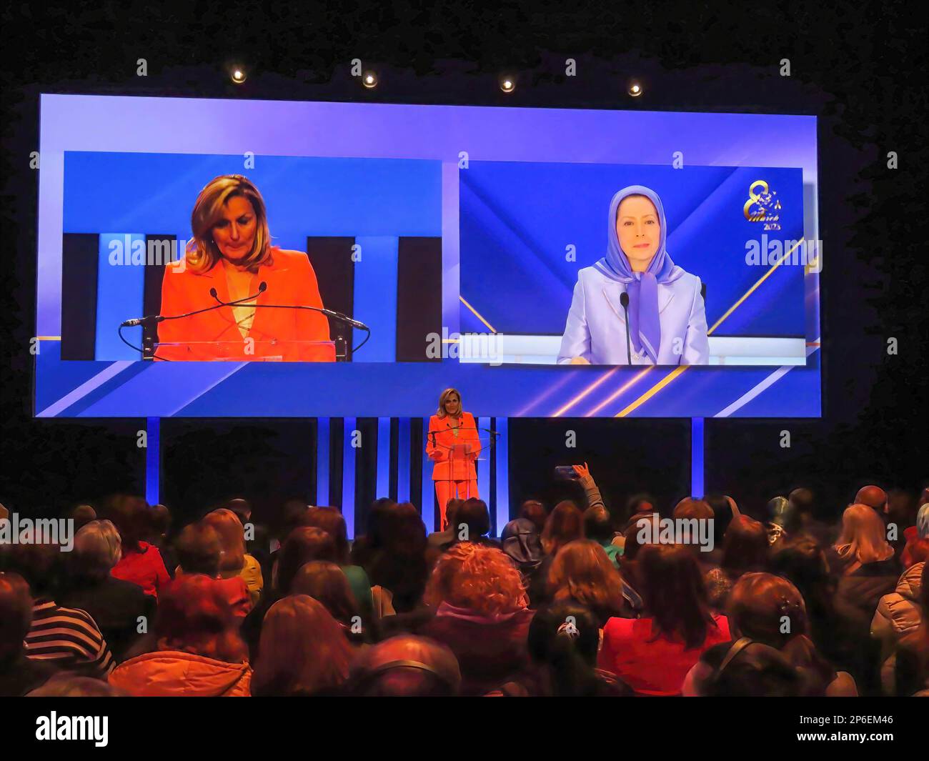 Bruxelles, Belgio. 04th Mar, 2023. Kathleen Depoorter, membro del Parlamento belga, loda la signora Rajavi come modello di ruolo per la leadership di womenís, notando come essa conferisce alle donne il potere di essere leader politici e di assumere la responsabilità del loro futuro. Alla conferenza hanno partecipato rinomate leader femminili europee e statunitensi. L'attenzione è stata rivolta al ruolo guida delle donne nella rivoluzione del popolo iraniano e alla loro lotta contro il regime misoginistico iraniano. L'oratore principale è stato Maryam Rajavi, presidente eletto del Consiglio Nazionale di resistenza dell'Iran. Credit: SOPA Images Limited/Alamy Live News Foto Stock