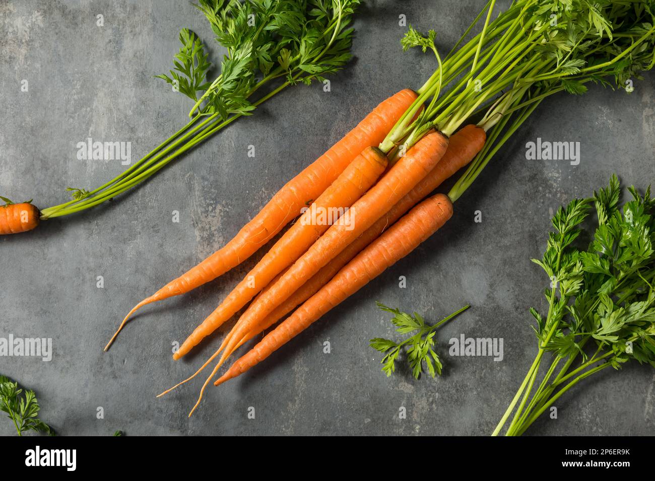 Carote di arancia grezza biologica in un mazzo Foto Stock