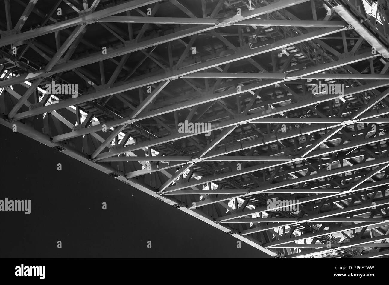 Dettagli della parte inferiore di un ponte di sospensione. Foto Stock