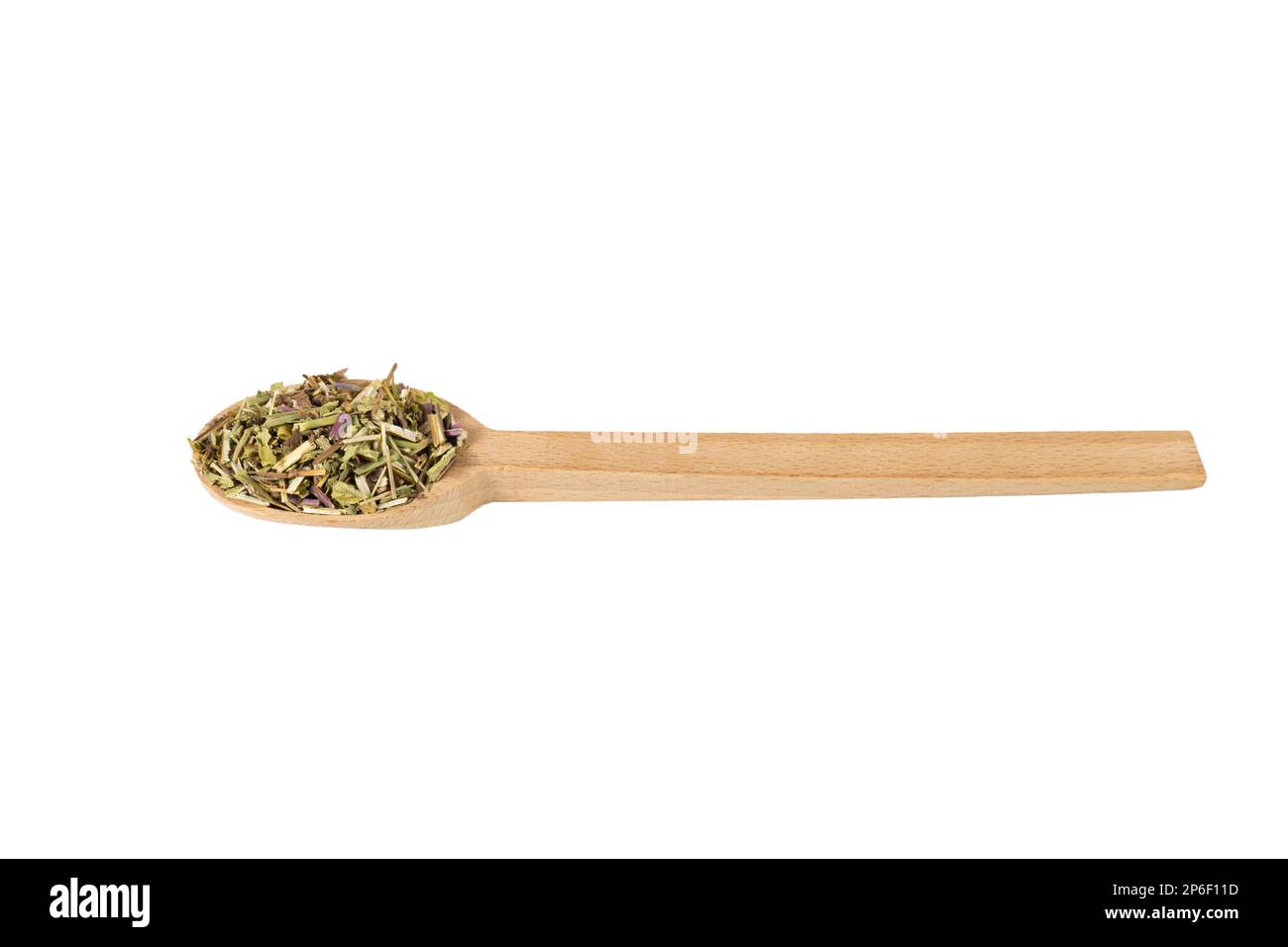 Erba catnip in latino - Nepeta cataria su cucchiaio di legno isolato su fondo bianco. Erba medicinale. Foto Stock
