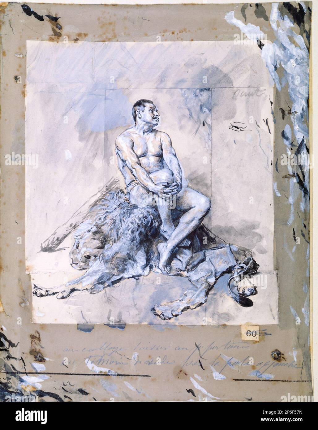 Jean Louis Ernest Meissonier, Ercole sulla pelle del Leone Nemeno, 1835–1891, gouache e matita su carta. Foto Stock