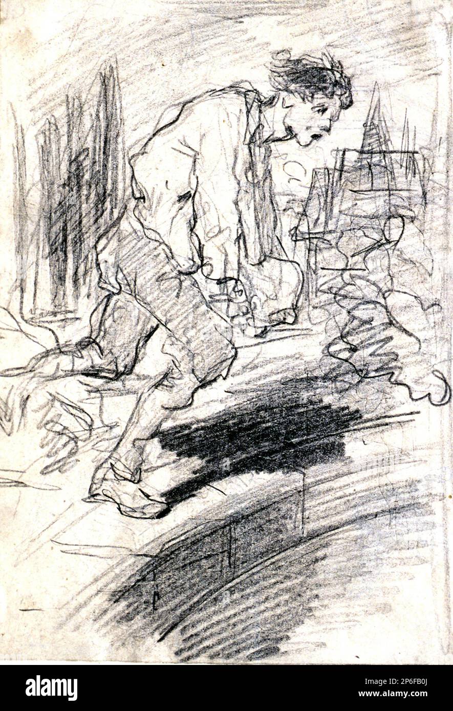 Célestin Francesco Nanteuil, il suicidio; verso: Birdcage con due uccelli e un uccello che fluttering circa, 1830s, grafite su carta di Wove. Foto Stock