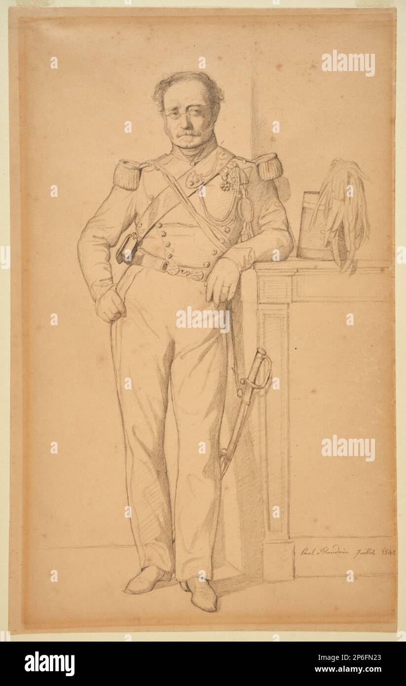 Jean-Paul Flandrin, Ritratto di un ufficiale, 1840, grafite su carta di Wove. Foto Stock