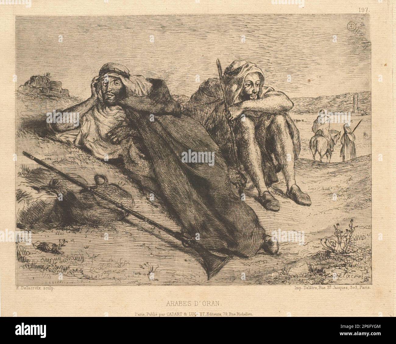 Ferdinand-Victor-Eugène Delacroix, arabi di Oran, 1833, incisione su carta. Foto Stock