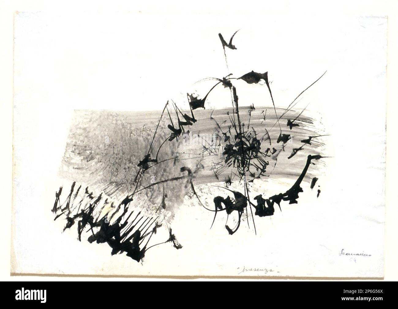 Emilio Scanavino, presenza (Presenza), 1959/54, inchiostro nero e lavaggio su carta. Foto Stock