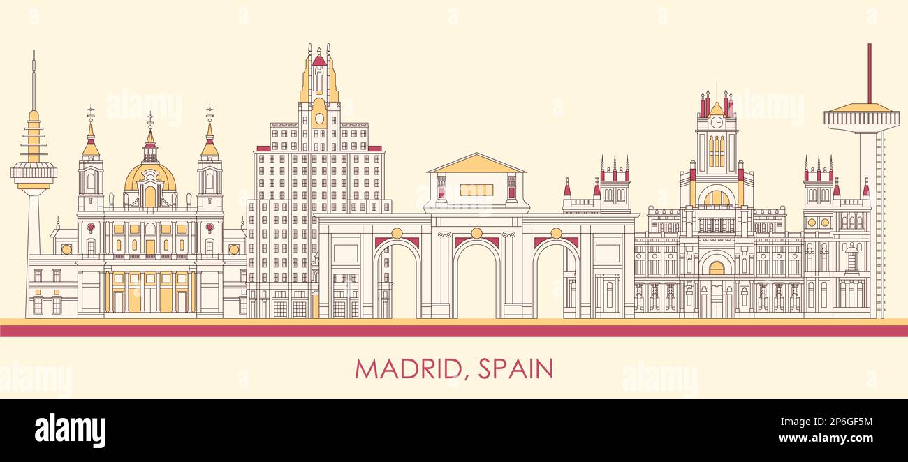 Panorama di Cartoon Skyline della città di Madrid, Spagna - illustrazione vettoriale Illustrazione Vettoriale