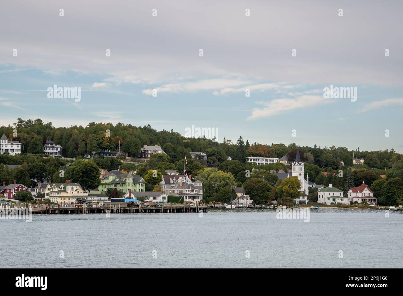 Isola di Mackinac, Michigan. Vista sul lago di Mackinac Island sulla riva del lago Huron. Foto Stock