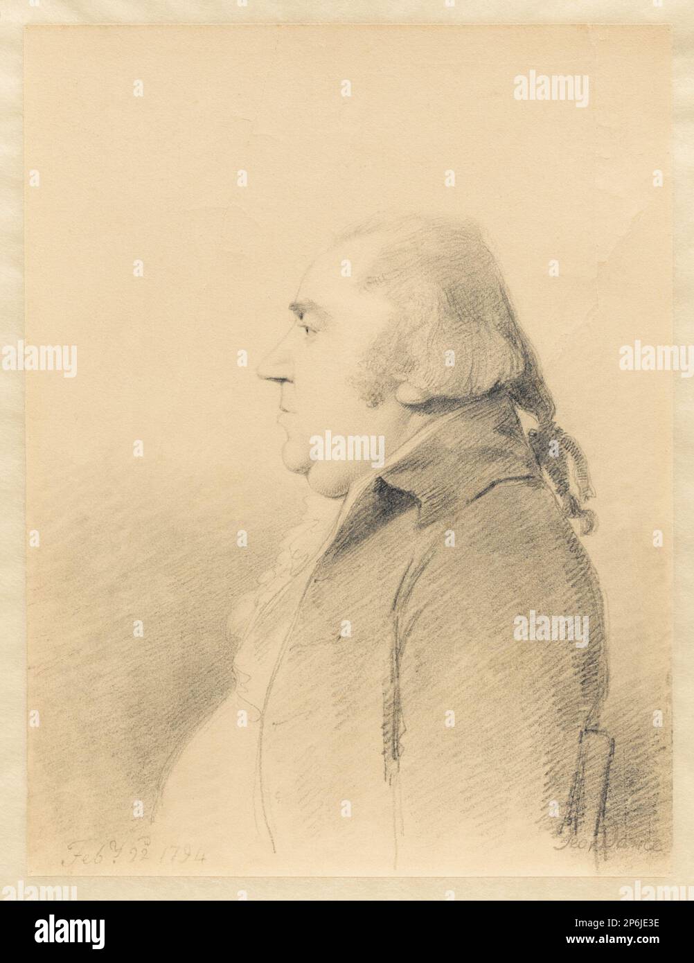 George Dance the Younger, Ritratto di George Stubbs, 22 febbraio 1794, grafite su carta color panna. Foto Stock