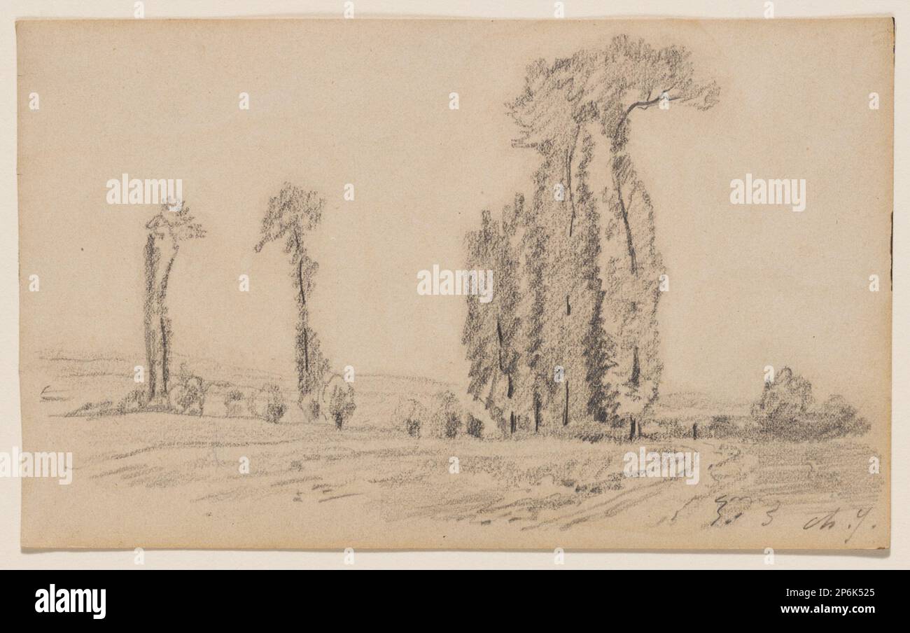 Charles-Émile Jacque, Paesaggio (pagina da uno Sketchbook), grafite su carta di Wove. Foto Stock