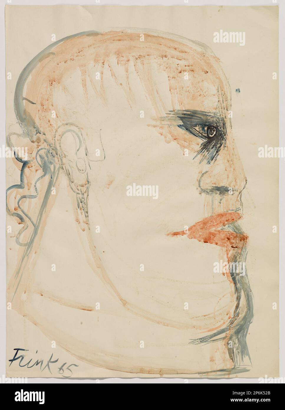 Elisabeth Frink, Study of a Man's Head, 1965, acquerello e inchiostro su carta da disegno. Foto Stock