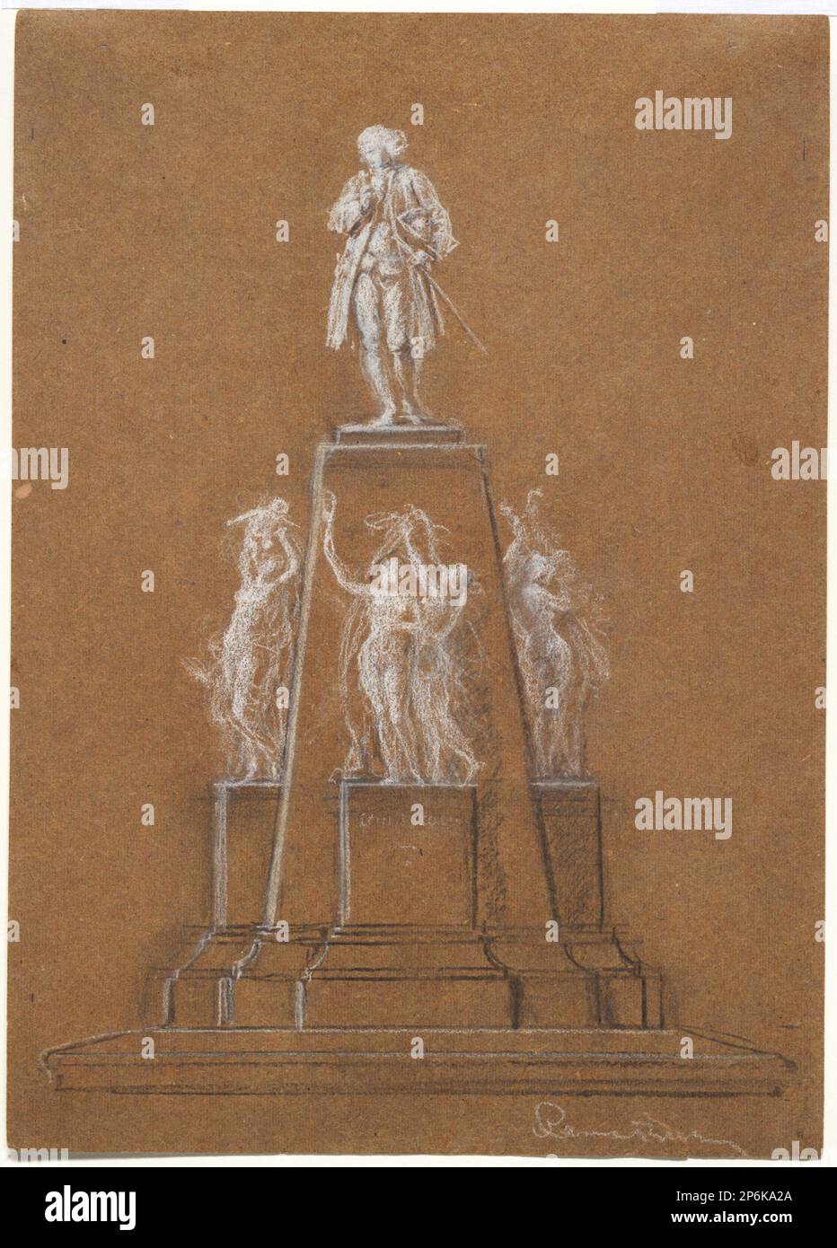 Albert-Ernest Carrier-Belleuse, disegno per un monumento proiettato a Jean-Jacques Rousseau, 1875, gesso bianco e nero su carta marrone pesante di wove. Foto Stock