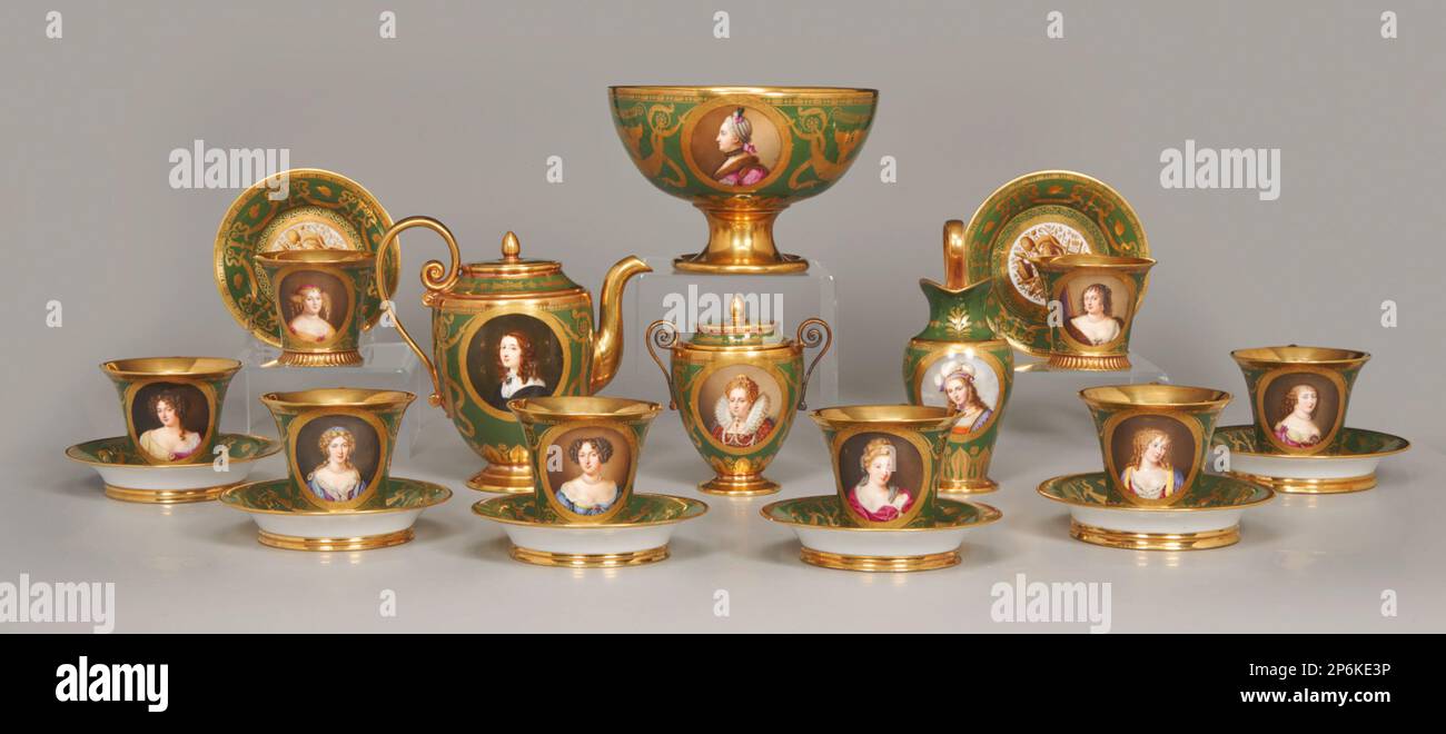Fabbrica di porcellana Sèvres, Servizio tè delle donne famose (cabaret des femmes célèbres), 1811-1812, porcellana pasta dura. Foto Stock