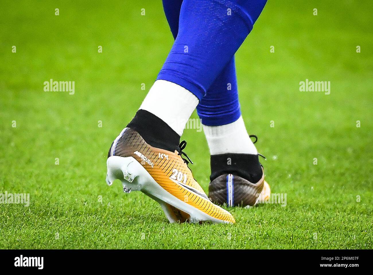 Monaco, Francia, Germania. 7th Mar, 2023. Kylian MBAPPE di PSG indossa  scarpe Nike speciali dopo essere diventato il miglior marcatore di Parigi  Saint-Germain con 201 gol durante una sessione di allenamento di