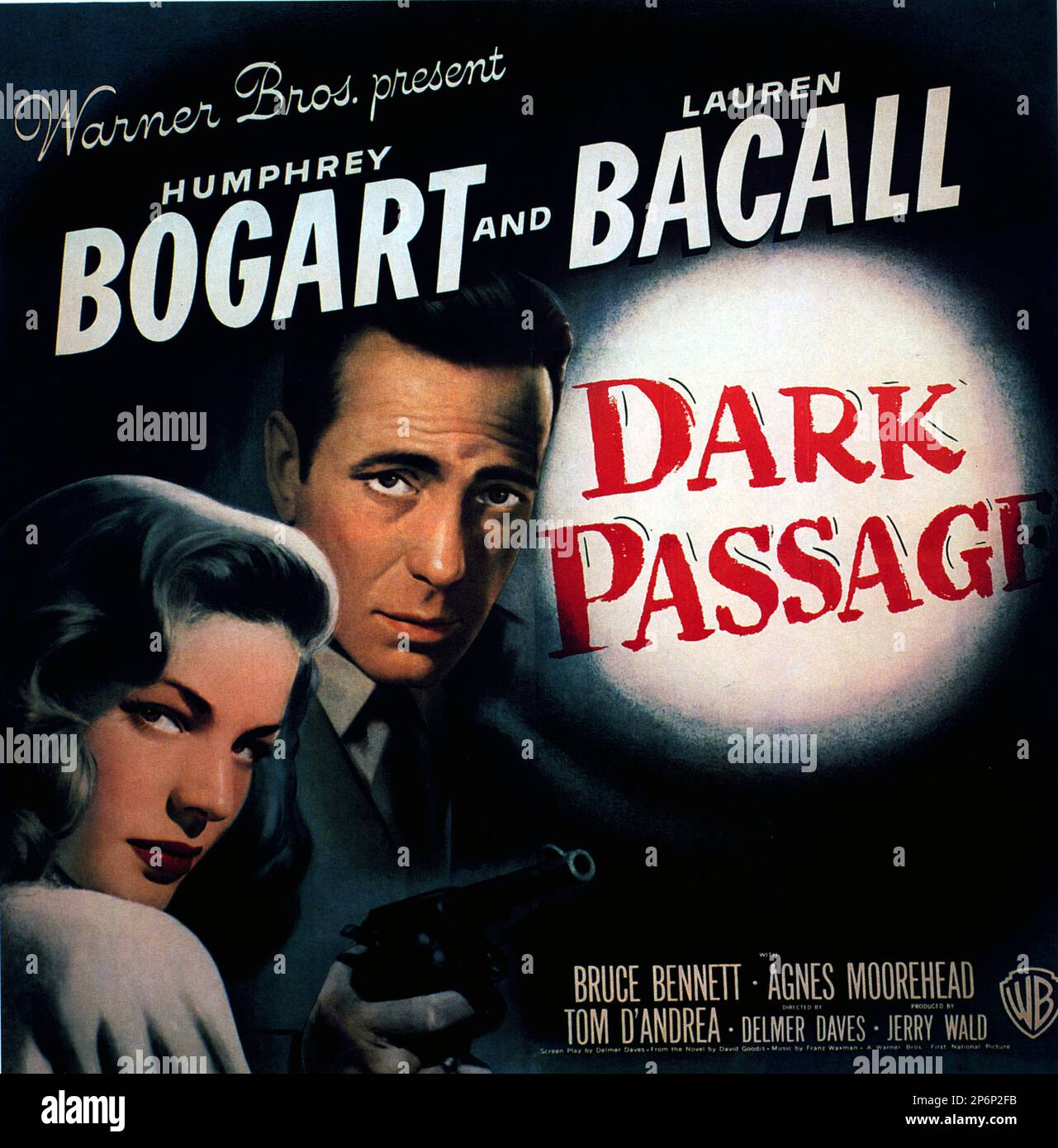 1947 : il FILM NOIR DARK PASSAGE di Delmer Daves , con Humphrey Bogart , Lauren Bacall , tratto da un romanzo di David Goodis . Pubblicità poster dagli Stati Uniti - FILM - CINEMA - poster pubblico - poster - pubblicità - locandina - DIVA - DIVINA - DIVINE - VAMP - FEMME FATALE - ---- Archivio GBB Foto Stock