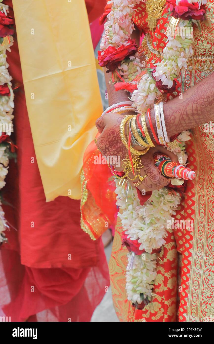 incredibile cultura e tradizione indiana, rituale del matrimonio indiano bengalese Foto Stock