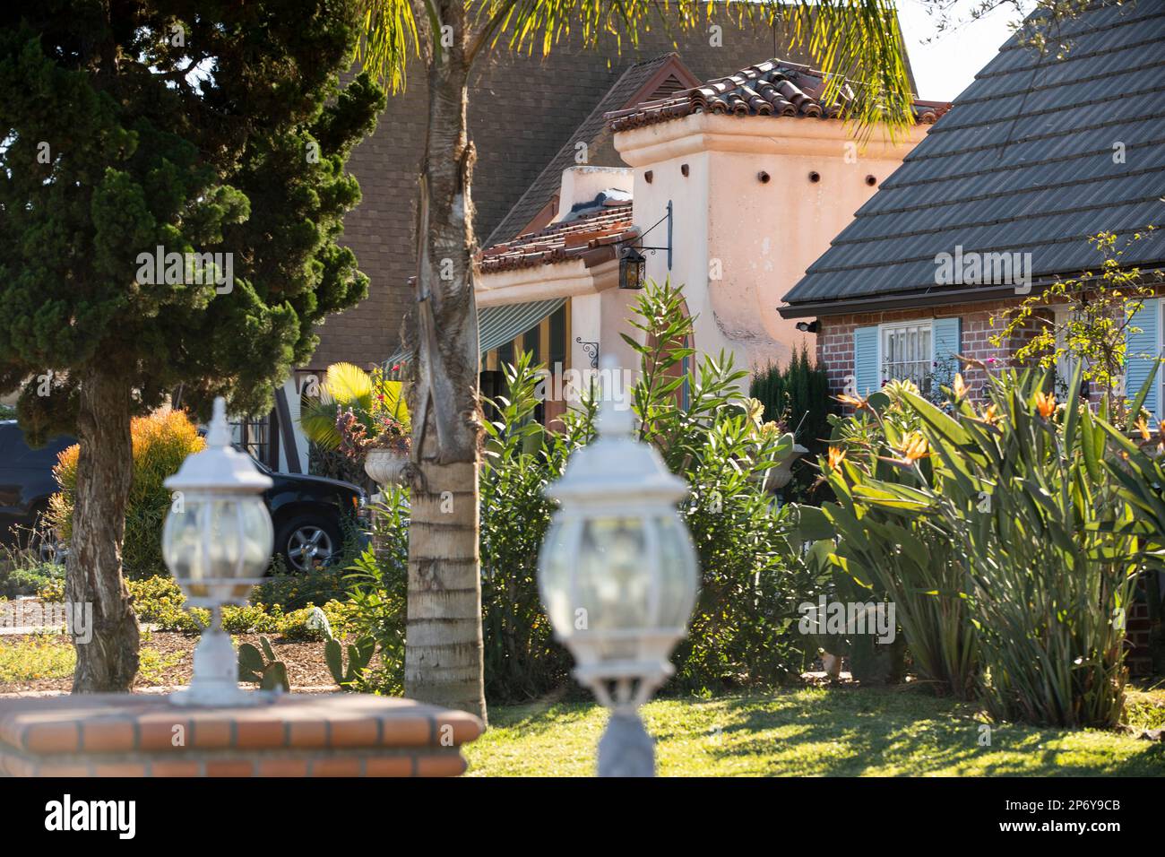 Vista pomeridiana di un quartiere di Wilmington, California, Stati Uniti. Foto Stock